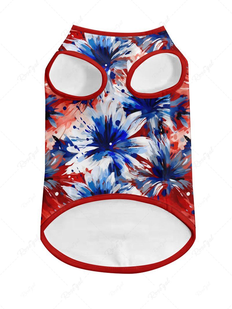 Pet's Daisy Flower Patriotic American Flag Colors Oil Painting Printed Tank Top