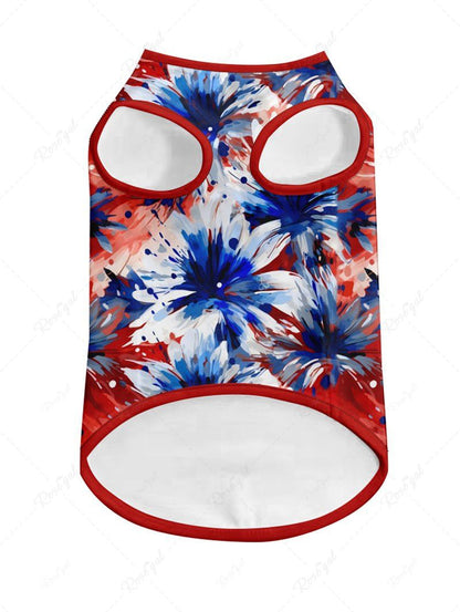 Daisy Flower Patriotic American Flag Colors Oil Painting Print Tank Top and Shirt Dog and Owner Matching Outfits