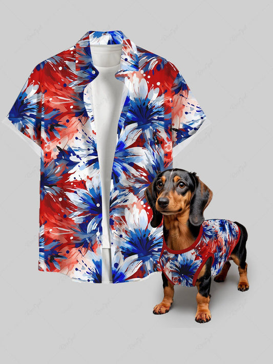 Daisy Flower Patriotic American Flag Colors Oil Painting Print Tank Top and Shirt Dog and Owner Matching Outfits