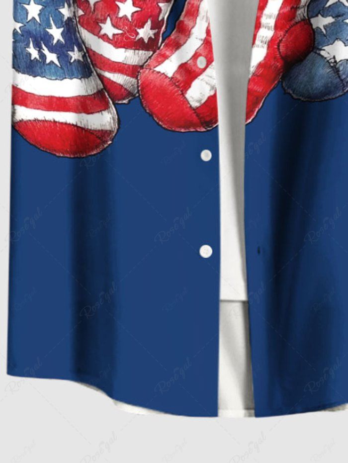 Plus Size Patriotic American Flag Sleeping Dog Printed Button Pocket Shirt For Men