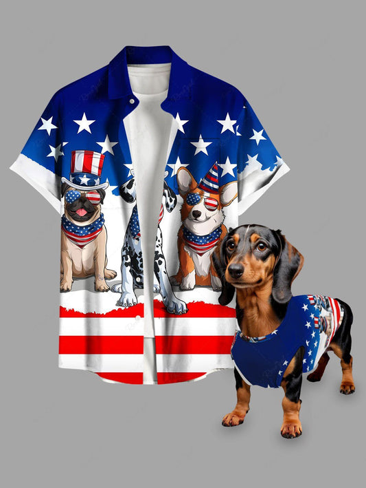 Patriotic American Flag Puppy Print Shirt Tank Top Dog And Owner Matching Outfits