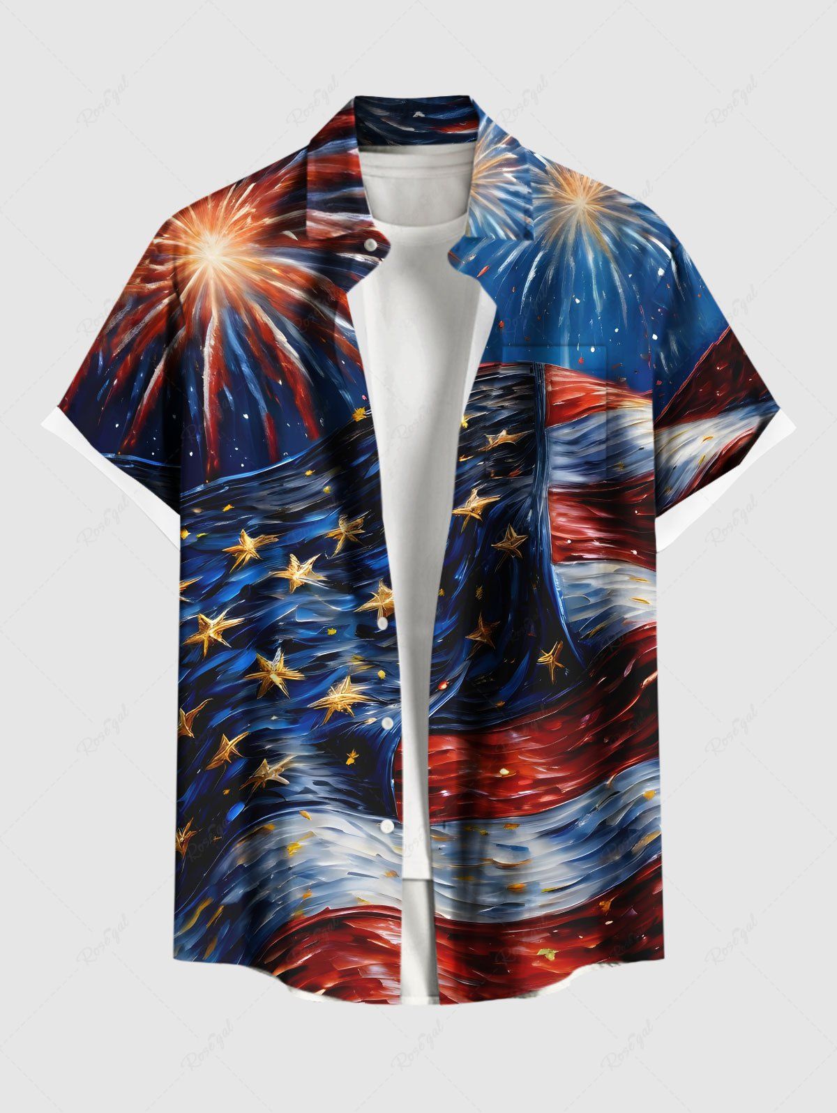Patriotic American Flag Fireworks Oil Painting Print Tank Top and Shirts Dog and Owner Matching Outfits