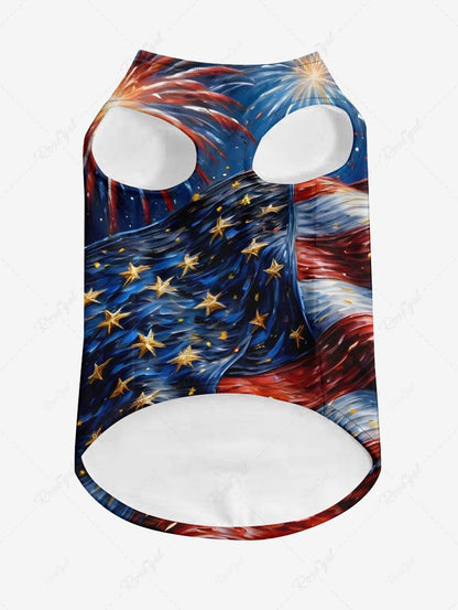 Patriotic American Flag Fireworks Oil Painting Print Tank Top and Shirts Dog and Owner Matching Outfits