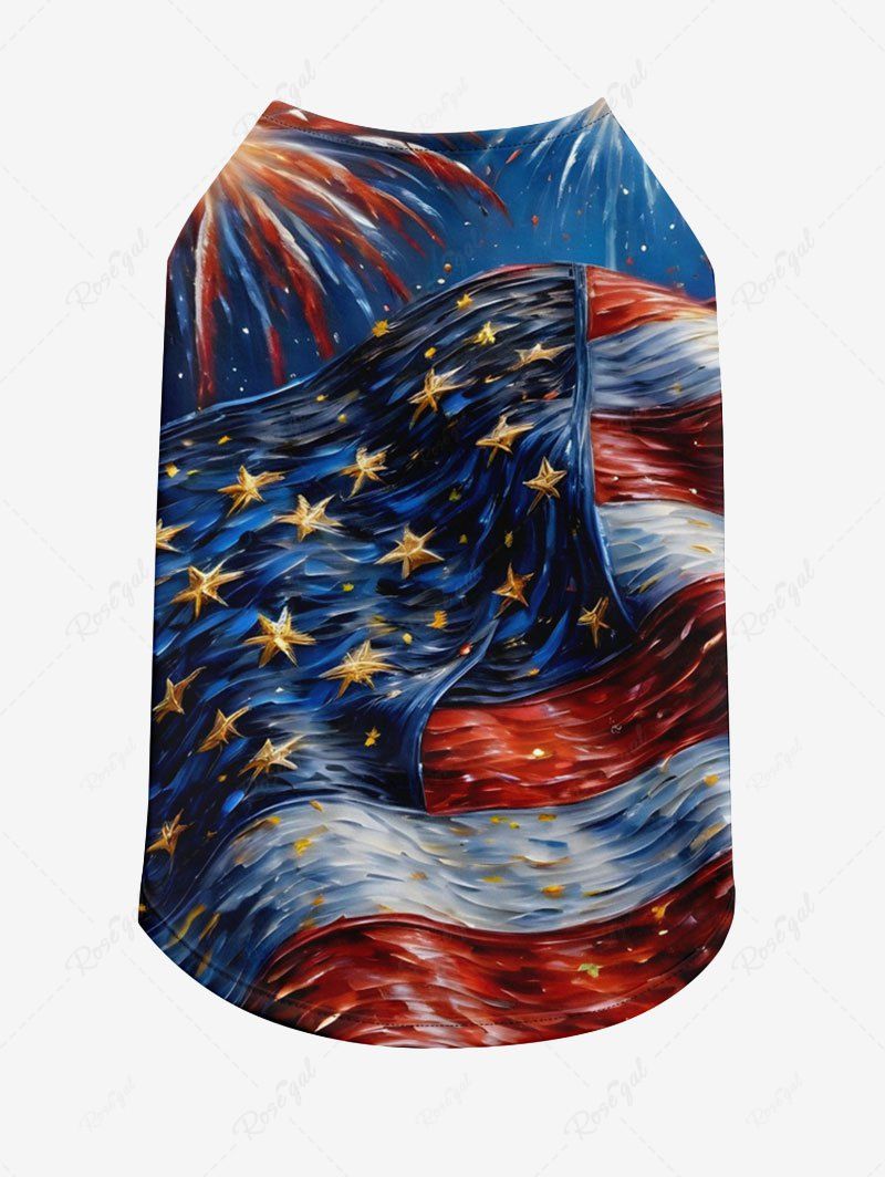 Patriotic American Flag Fireworks Oil Painting Print Tank Top and Shirts Dog and Owner Matching Outfits