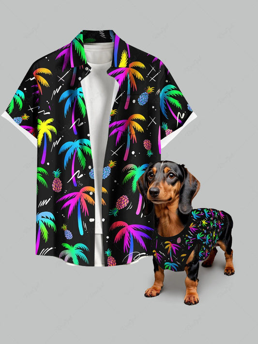 Colorful Coconut Tree Pineapple Print Hawaii Tank Top and Shirt Dog and Owner Matching Outfits