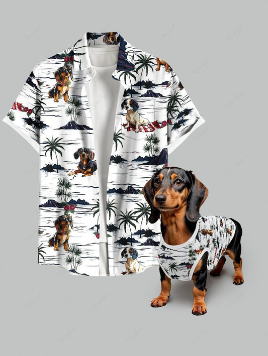 Coconut Tree Dogs Print Hawaii Tank Top and Shirt Dog and Owner Matching Outfits