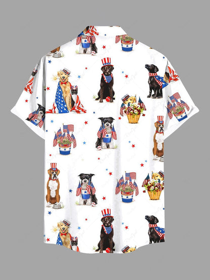 Patriotic American Flag Puppy Flower Basket Print Shirt Tank Top Dog And Owner Matching Outfits