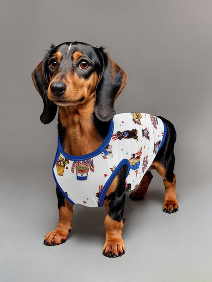 Pet's Patriotic American Flag Dog Flower Basket Printed Tank Top