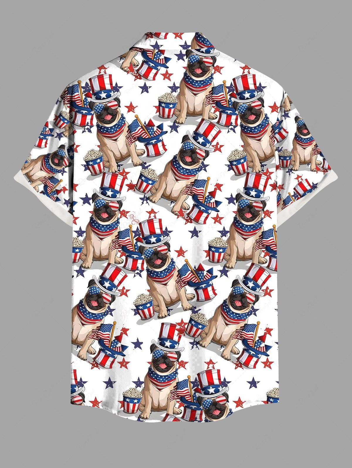 Plus Size Patriotic American Flag Dogs Printed Buttons Pocket Shirt For Men