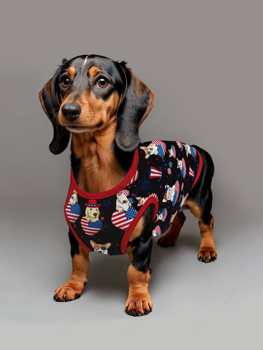 Pet's Patriotic American Flag Heart Dog Printed Tank Top