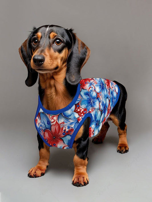 Pet's Patriotic American Flag Floral Printed Hawaii Tank Top