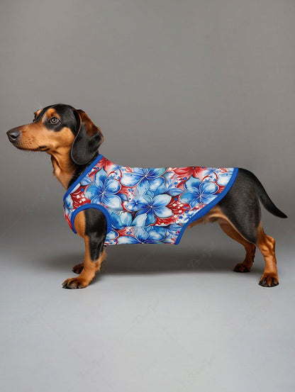 Pet's Patriotic American Flag Floral Printed Hawaii Tank Top