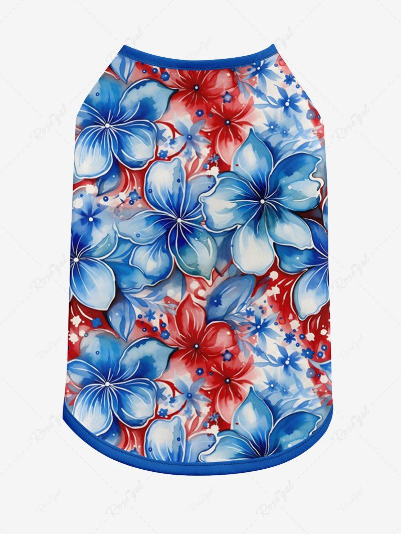 Pet's Patriotic American Flag Floral Printed Hawaii Tank Top