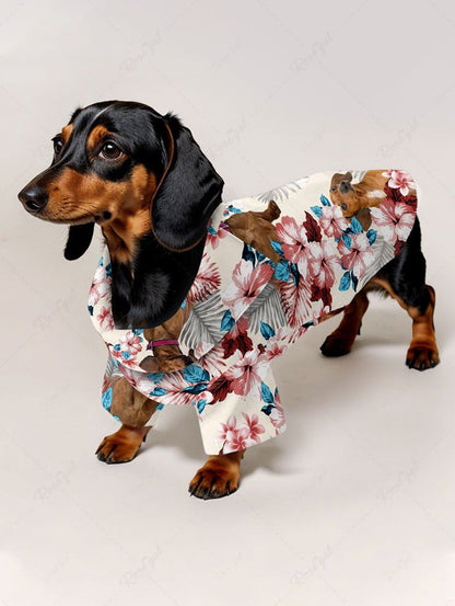 Pet's Hibiscus Floral Tropical Leaves Dog Printed Hawaii Button Shirt