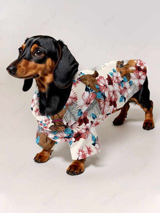 Pet's Hibiscus Floral Tropical Leaves Dog Printed Hawaii Button Shirt