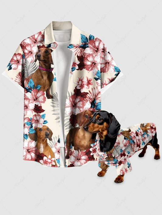 Hibiscus Floral Tropical Leaves Print Hawaii Shirt Dog And Owner Matching Outfits