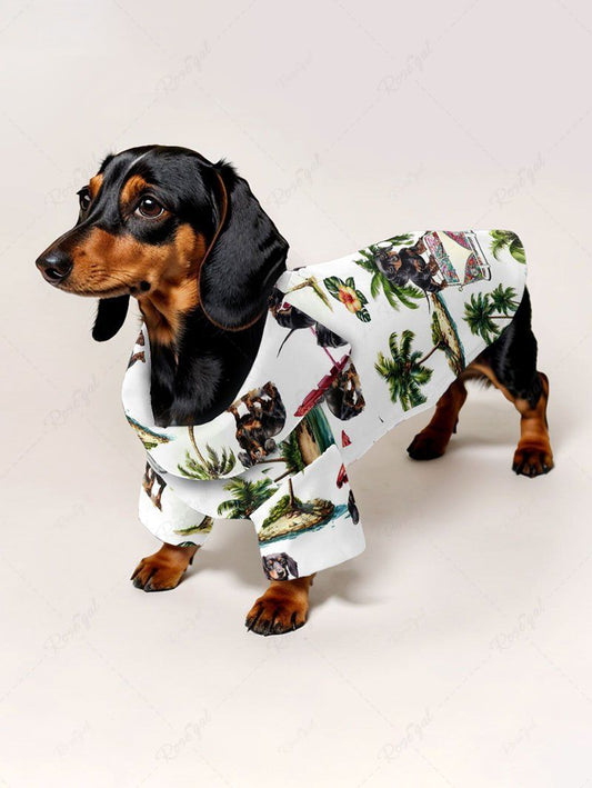 Pet's Coconut Tree Dog Tropical Leaves Floral Printed Hawaii Button Shirt