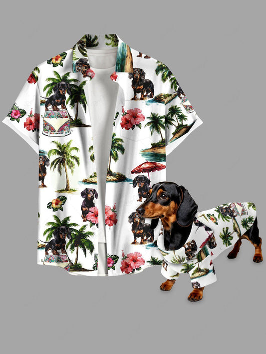 Coconut Tree Tropical Leaves Floral Print Hawaii Shirt Dog And Owner Matching Outfits