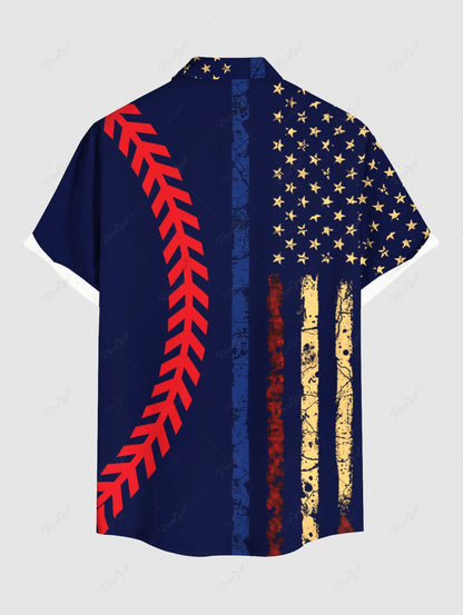 Plus Size Patriotic American Flag Curve Printed Button Pocket Shirt For Men