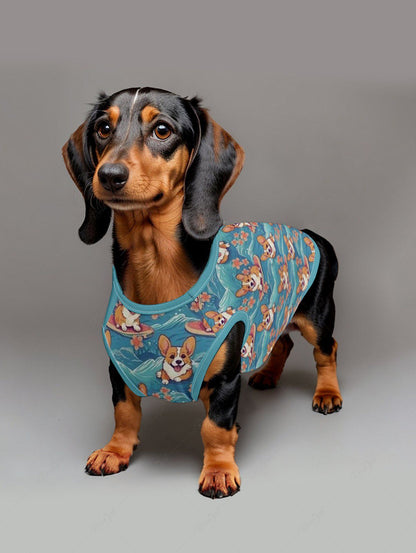 Dogs Sea Waves Flowers Print Tank Top and Shirt Dog and Owner Matching Outfits