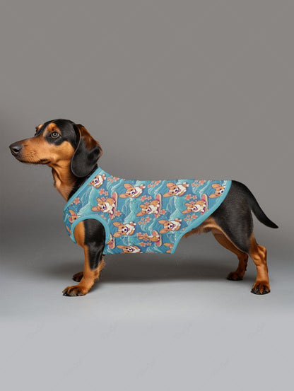 Dogs Sea Waves Flowers Print Tank Top and Shirt Dog and Owner Matching Outfits