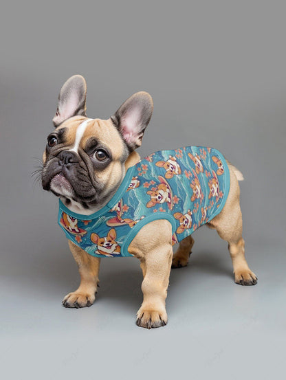 Pet's Dogs Sea Waves Flowers Printed Tank Top