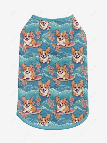 Dogs Sea Waves Flowers Print Tank Top and Shirt Dog and Owner Matching Outfits