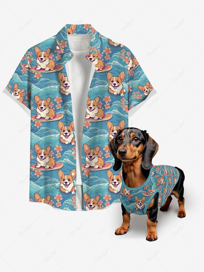 Dogs Sea Waves Flowers Print Tank Top and Shirt Dog and Owner Matching Outfits