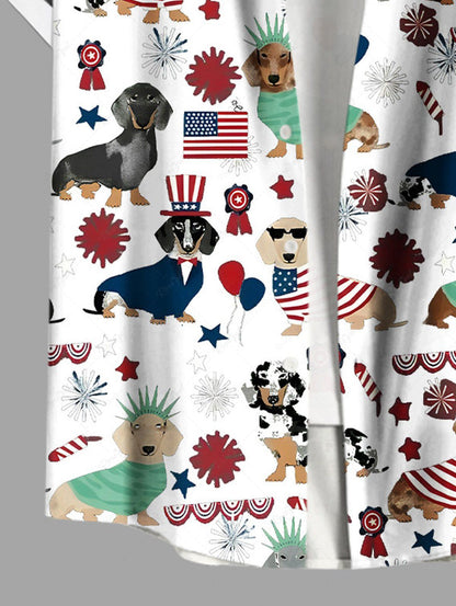 Plus Size Patriotic American Flag Dogs Printed Buttons Pocket Shirt For Men