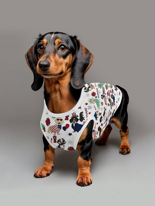 Pet's Patriotic American Flag Dogs Print Tank Top