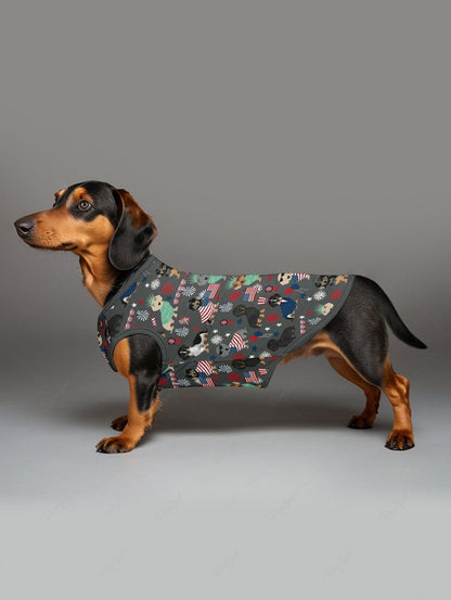 Patriotic American Flag Dogs Print Tank Top and Romper Dog and Owner Matching Outfits