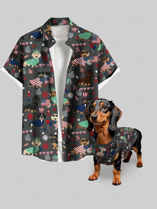 Patriotic American Flag Dogs Print Tank Top and Shirt Dog and Owner Matching Outfits