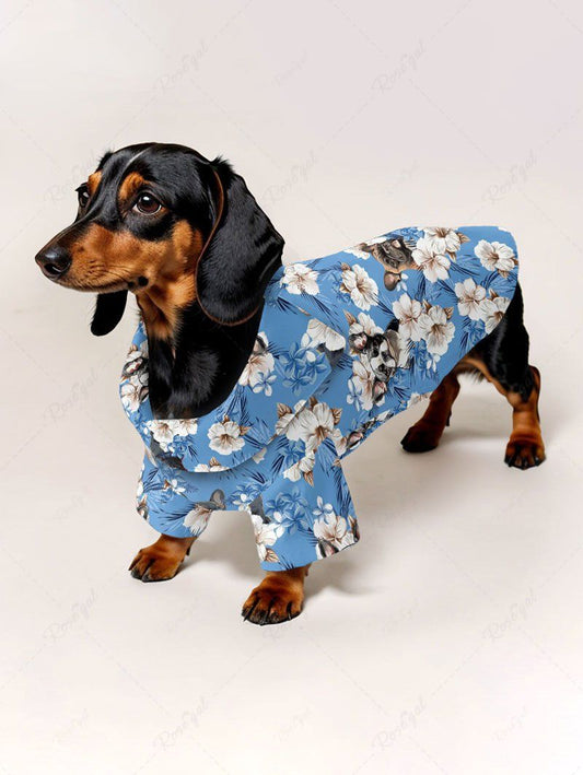 Pet's Tropical Leaves Hibiscus Floral Dog Printed Hawaii Button Shirt