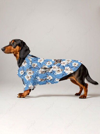 Pet's Tropical Leaves Hibiscus Floral Dog Printed Hawaii Button Shirt