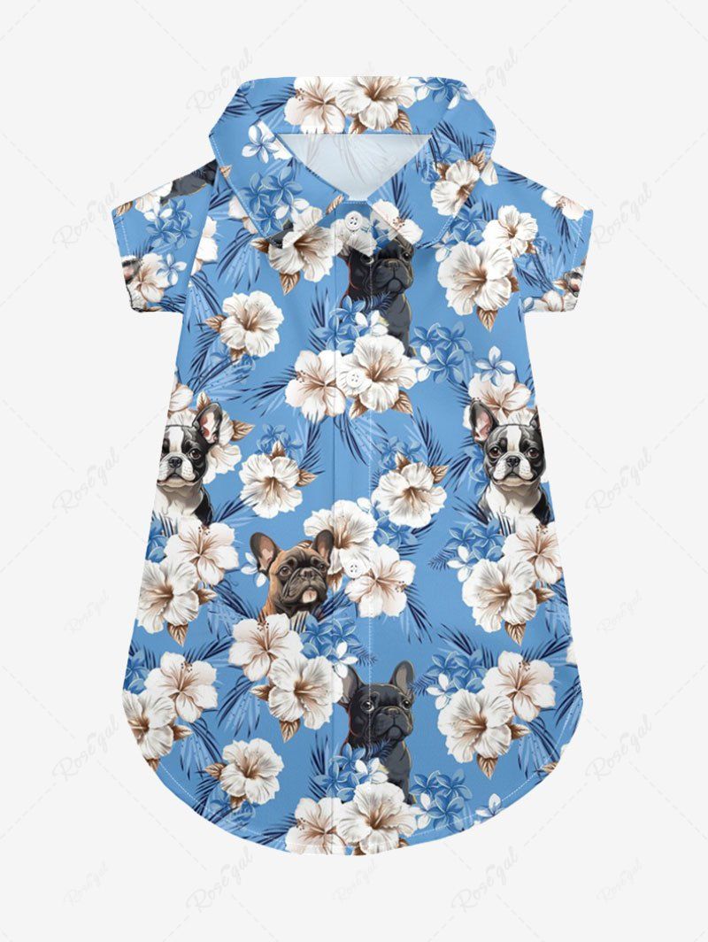 Pet's Tropical Leaves Hibiscus Floral Dog Printed Hawaii Button Shirt