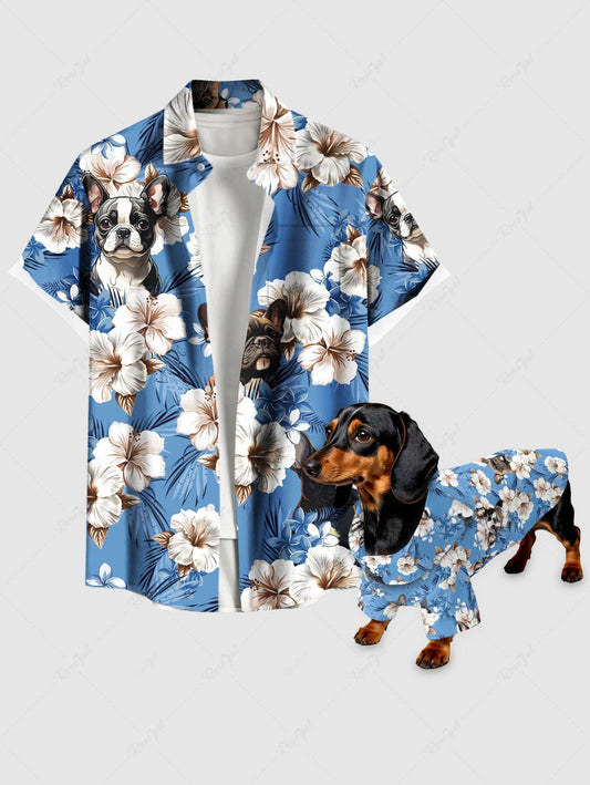 Tropical Leaves Hibiscus Floral Print Hawaii Shirt Dog And Owner Matching Outfits