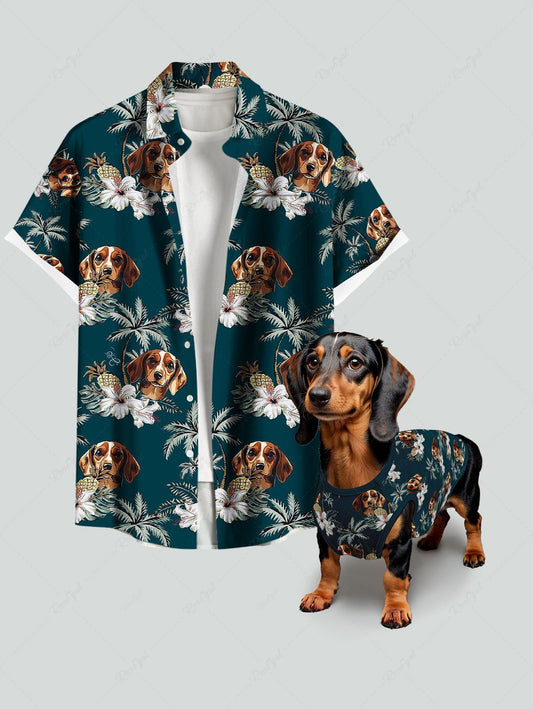 Dogs Flowers Coconut Tree Print Hawaii Tank Top and Shirt Dog and Owner Matching Outfits