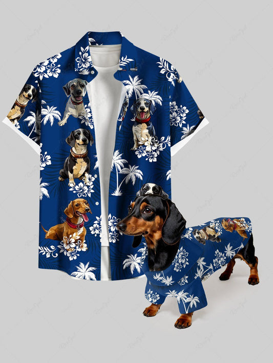 Dogs Coconut Tree Flowers Print Hawaii Shirts Dog and Owner Matching Outfits