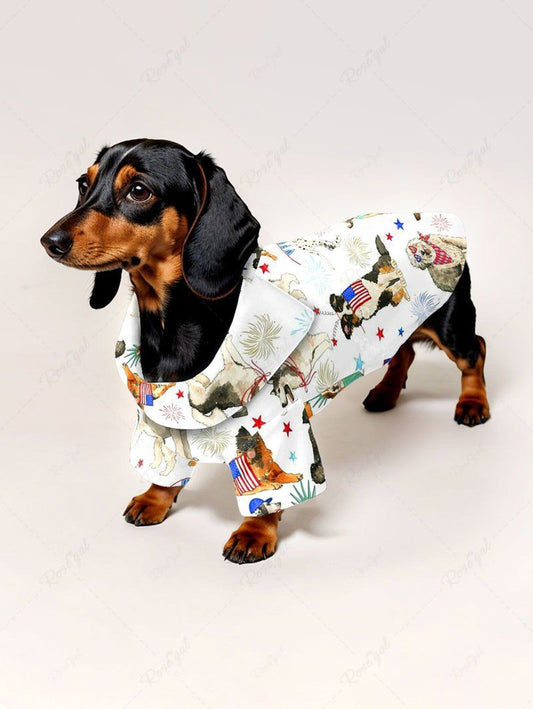 Pet's Colorful Dog Patriotic American Flag Fireworks Printed Button Shirt