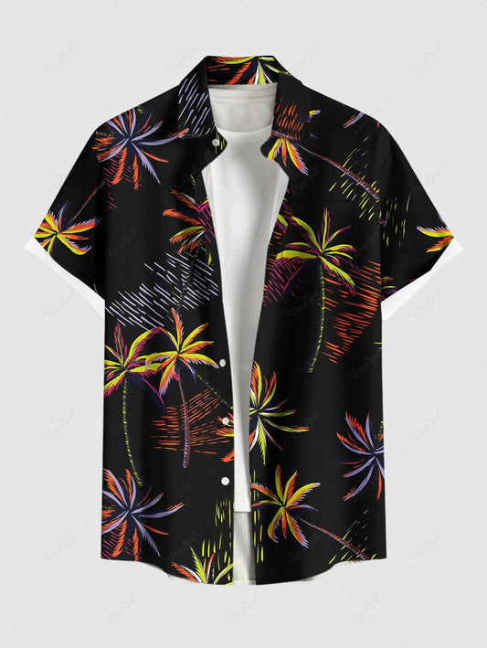 Plus Size Coconut Tree Water Ripples Printed Buttons Pocket Hawaii Shirt For Men