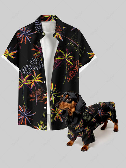 Coconut Tree Water Ripples Print Hawaii Shirts Dog and Owner Matching Outfits