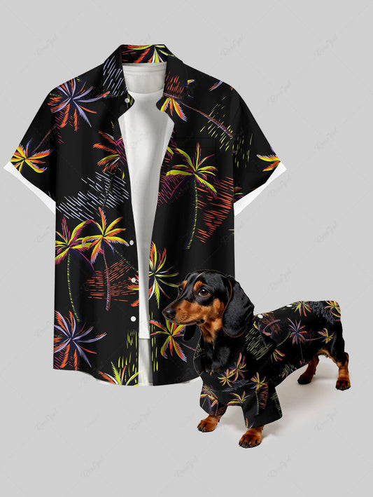 Coconut Tree Water Ripples Print Hawaii Shirts Dog and Owner Matching Outfits