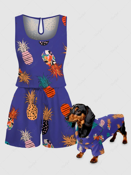 Colorful Pineapple Print Hawaii Romper Shirt Dog And Owner Matching Outfits