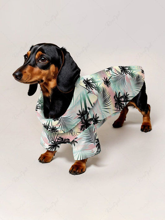 Pet's Tropical Leaf Coconut Tree Printed Hawaii Shirt