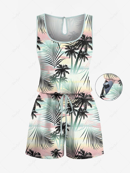 Tropical Leaf Coconut Tree Print Hawaii Shirt and Romper Dog and Owner Matching Outfits