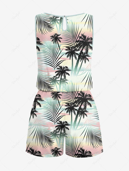 Tropical Leaf Coconut Tree Print Hawaii Shirt and Romper Dog and Owner Matching Outfits