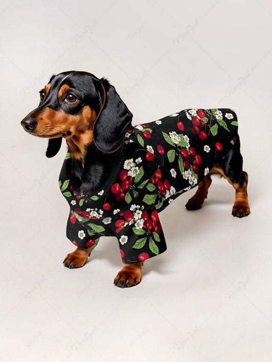 Pet's Floral Leaves Cherry Printed Hawaii Button Shirt