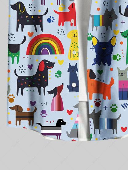 Plus Size Colorful Dogs Rainbow Heart Foot Printed Buttons Pocket Shirt For Men