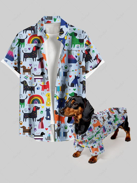 Colorful Dogs Rainbow Heart Foot Print Shirts Dog and Owner Matching Outfits