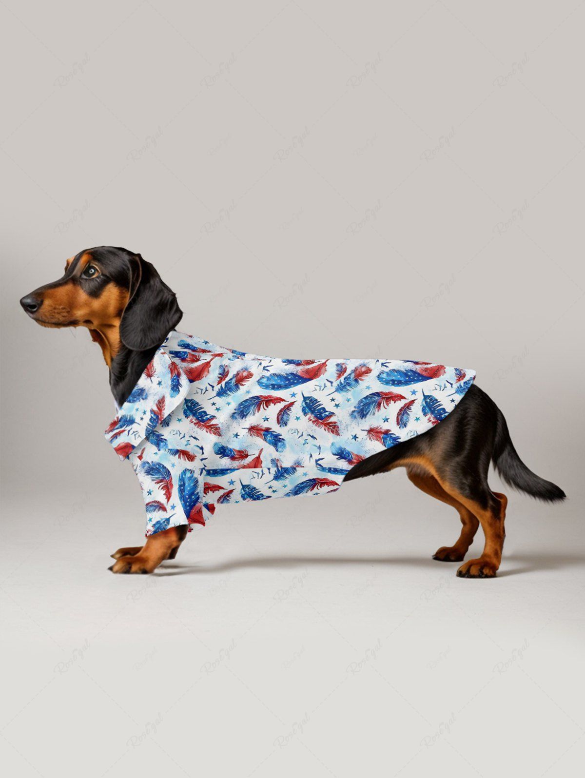 Pet's Ombre Patriotic American Flag Feather Print Button Shirt